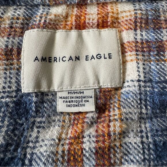 American Eagle Outfitters Crop Plaid Flannel Button Up Shirt Blue Orange Size M - Picture 6 of 8